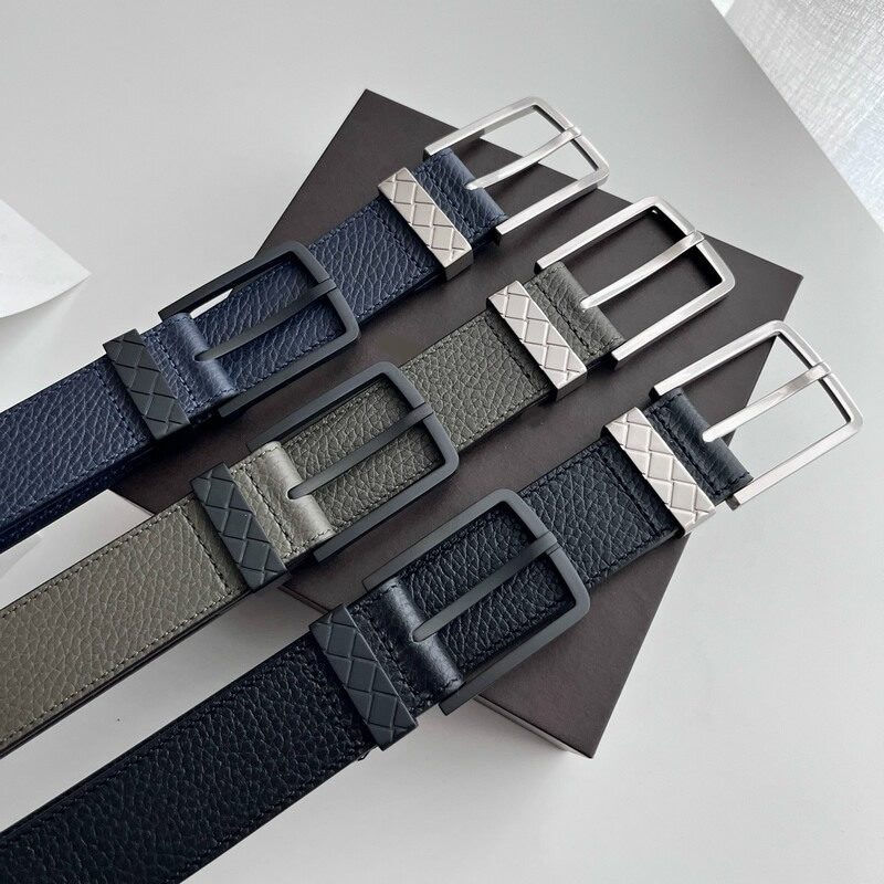 Simple square pin-style men's leather belt with ribbed design, genuine leather men's formal pants belt, 3.5 inches, casual wear pants belt