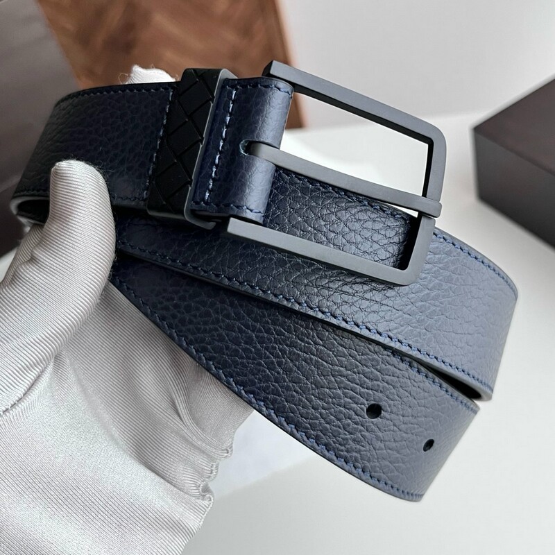 Simple square pin-style men's leather belt with ribbed design, genuine leather men's formal pants belt, 3.5 inches, casual wear pants belt