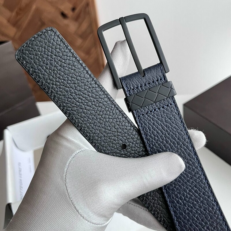 Simple square pin-style men's leather belt with ribbed design, genuine leather men's formal pants belt, 3.5 inches, casual wear pants belt