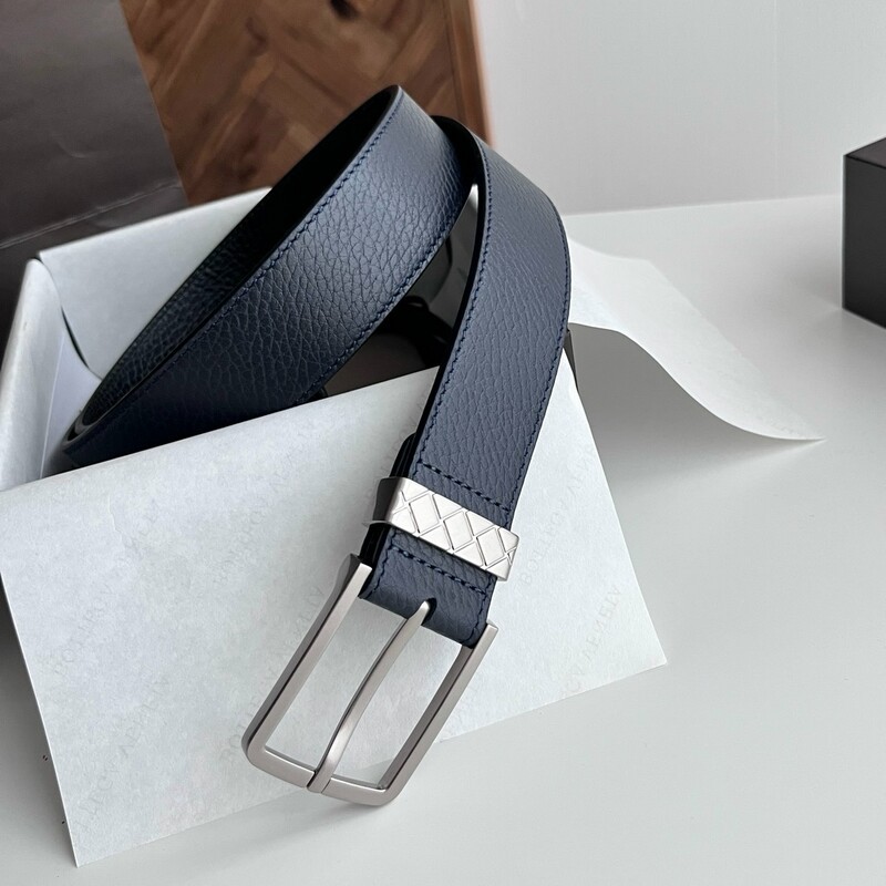 Simple square pin-style men's leather belt with ribbed design, genuine leather men's formal pants belt, 3.5 inches, casual wear pants belt