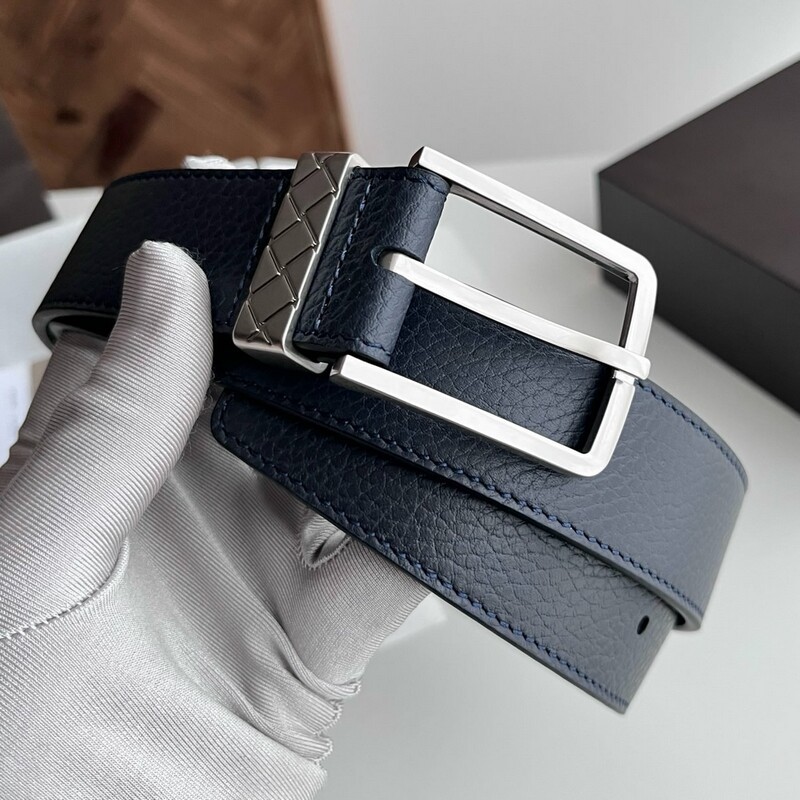 Simple square pin-style men's leather belt with ribbed design, genuine leather men's formal pants belt, 3.5 inches, casual wear pants belt