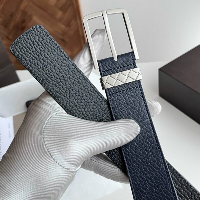 Simple square pin-style men's leather belt with ribbed design, genuine leather men's formal pants belt, 3.5 inches, casual wear pants belt