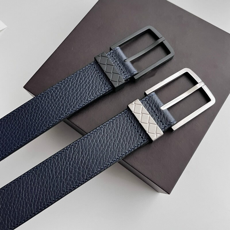 Simple square pin-style men's leather belt with ribbed design, genuine leather men's formal pants belt, 3.5 inches, casual wear pants belt