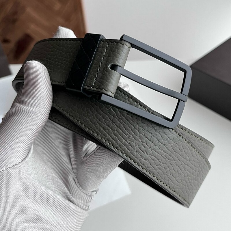 Simple square pin-style men's leather belt with ribbed design, genuine leather men's formal pants belt, 3.5 inches, casual wear pants belt