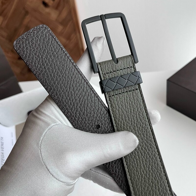 Simple square pin-style men's leather belt with ribbed design, genuine leather men's formal pants belt, 3.5 inches, casual wear pants belt