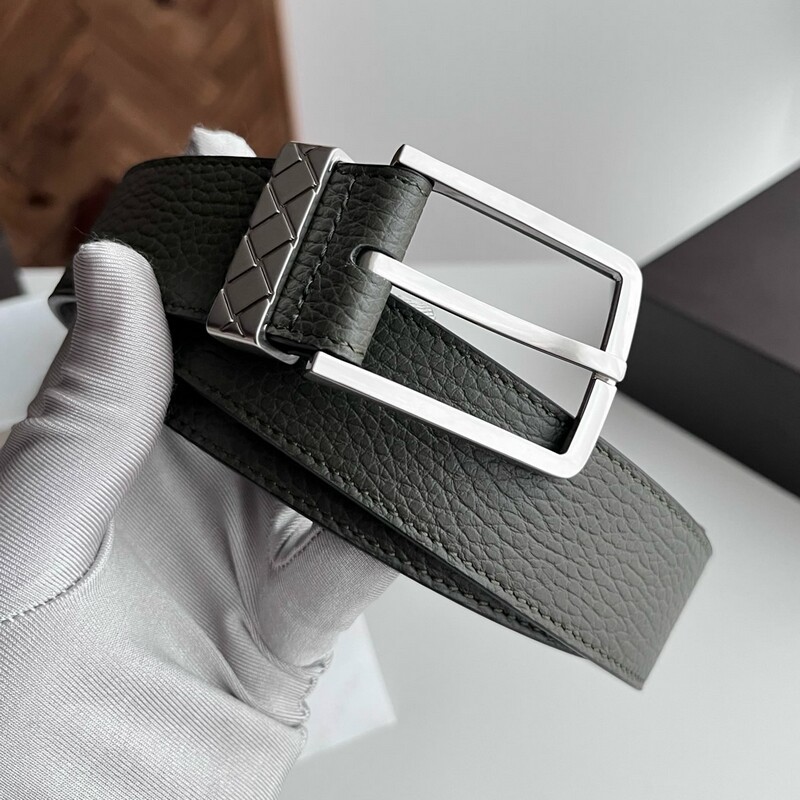 Simple square pin-style men's leather belt with ribbed design, genuine leather men's formal pants belt, 3.5 inches, casual wear pants belt