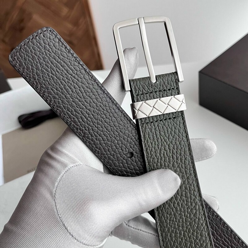 Simple square pin-style men's leather belt with ribbed design, genuine leather men's formal pants belt, 3.5 inches, casual wear pants belt