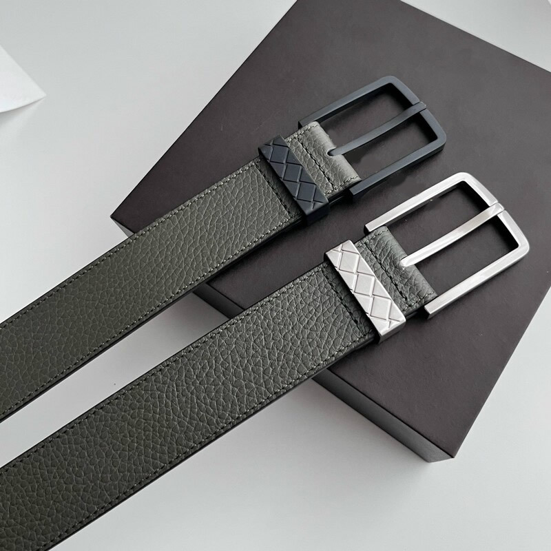 Simple square pin-style men's leather belt with ribbed design, genuine leather men's formal pants belt, 3.5 inches, casual wear pants belt