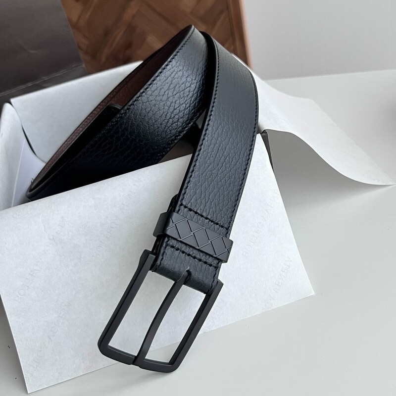 Simple square pin-style men's leather belt with ribbed design, genuine leather men's formal pants belt, 3.5 inches, casual wear pants belt