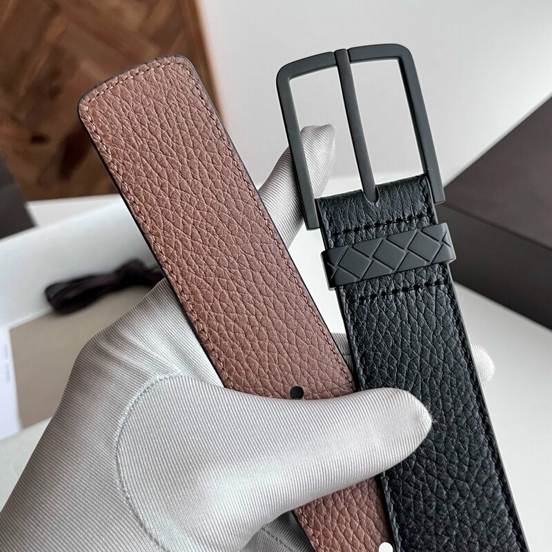 Simple square pin-style men's leather belt with ribbed design, genuine leather men's formal pants belt, 3.5 inches, casual wear pants belt