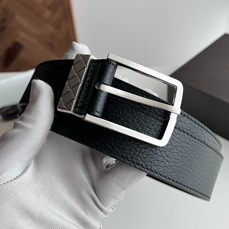 Simple square pin-style men's leather belt with ribbed design, genuine leather men's formal pants belt, 3.5 inches, casual wear pants belt