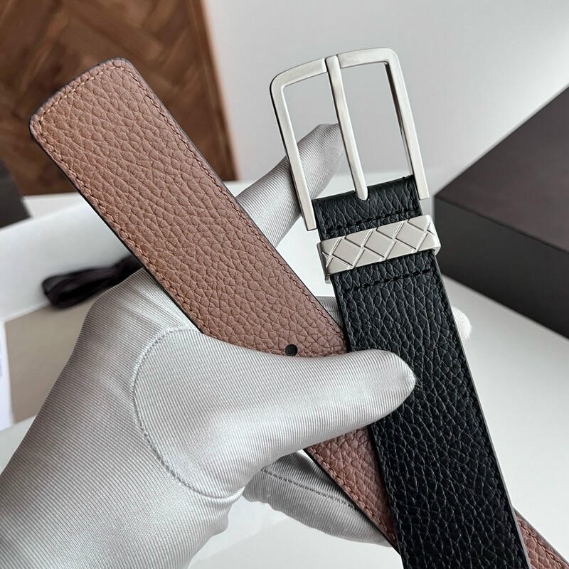 Simple square pin-style men's leather belt with ribbed design, genuine leather men's formal pants belt, 3.5 inches, casual wear pants belt