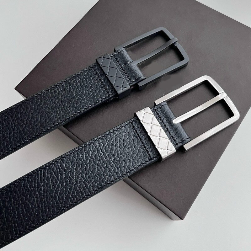 Simple square pin-style men's leather belt with ribbed design, genuine leather men's formal pants belt, 3.5 inches, casual wear pants belt