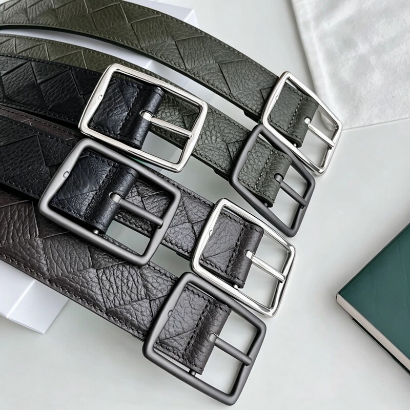 High-end genuine leather braided handmade men's belt with retro needle-style square buckle for business pants belt
