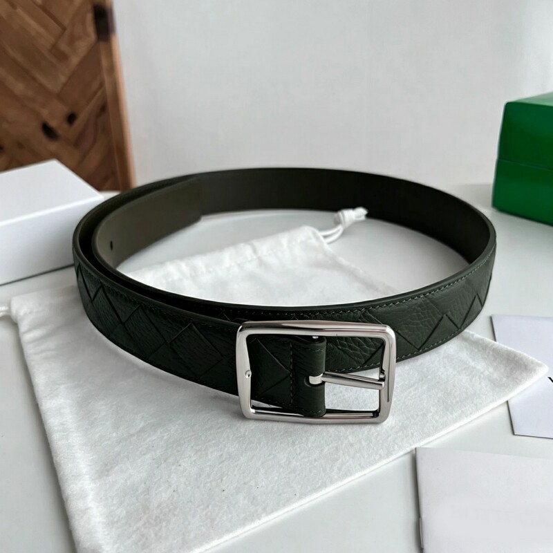 High-end genuine leather braided handmade men's belt with retro needle-style square buckle for business pants belt