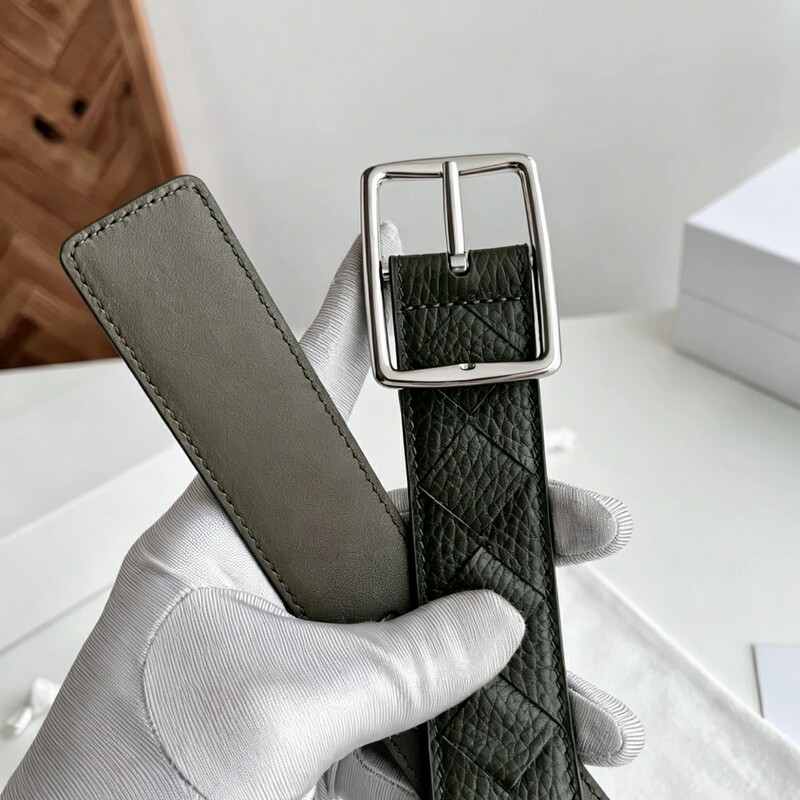 High-end genuine leather braided handmade men's belt with retro needle-style square buckle for business pants belt