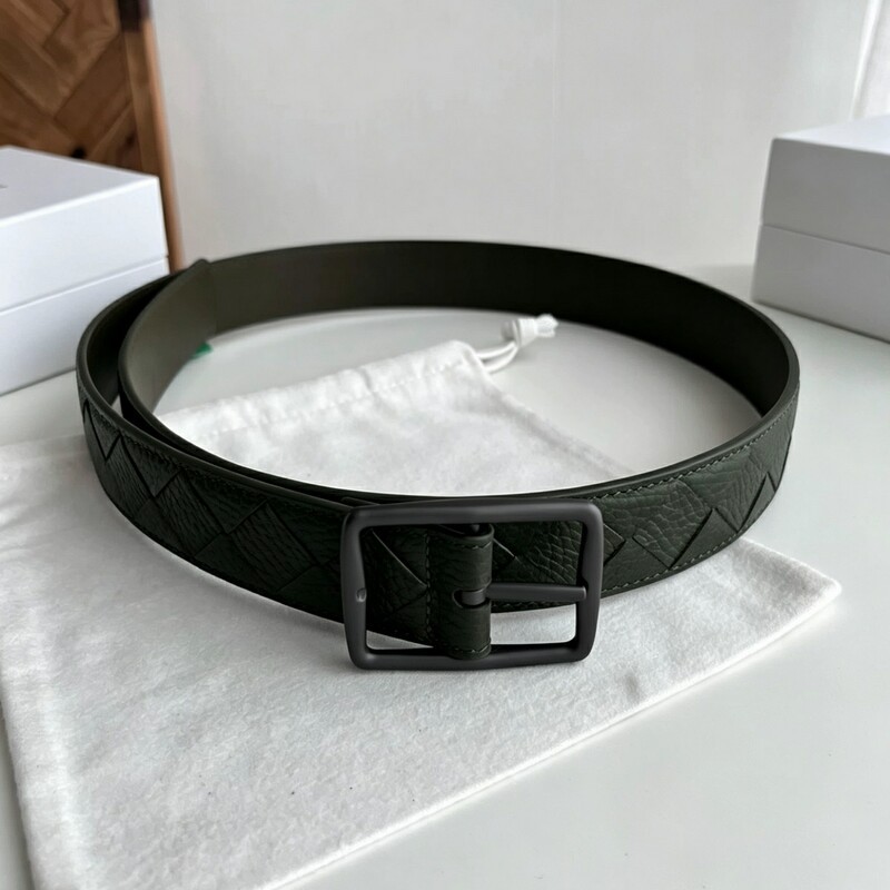 High-end genuine leather braided handmade men's belt with retro needle-style square buckle for business pants belt