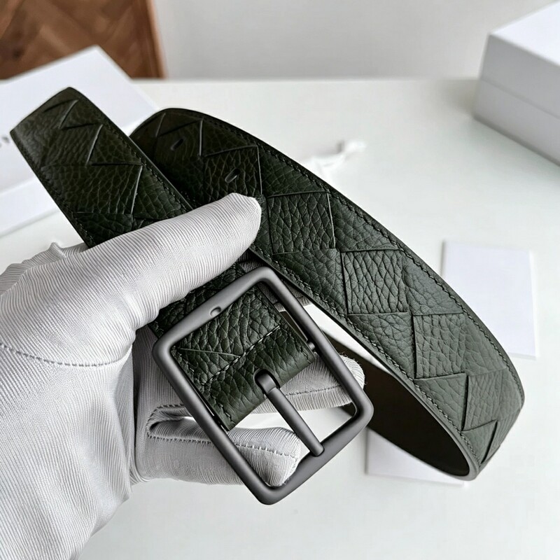 High-end genuine leather braided handmade men's belt with retro needle-style square buckle for business pants belt