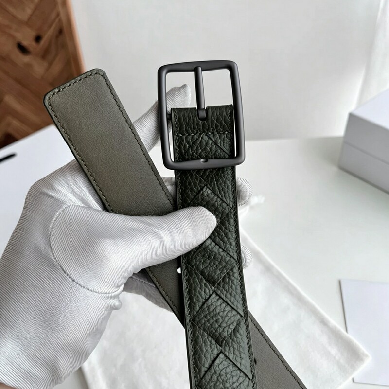 High-end genuine leather braided handmade men's belt with retro needle-style square buckle for business pants belt