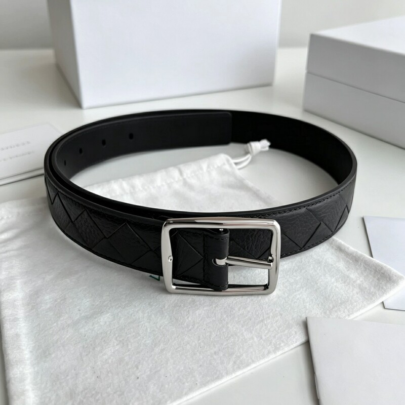 High-end genuine leather braided handmade men's belt with retro needle-style square buckle for business pants belt