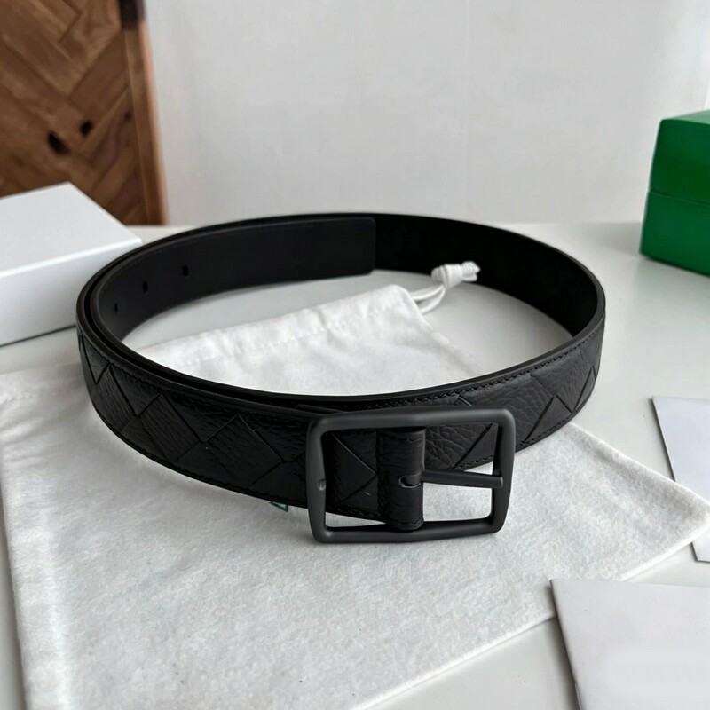 High-end genuine leather braided handmade men's belt with retro needle-style square buckle for business pants belt