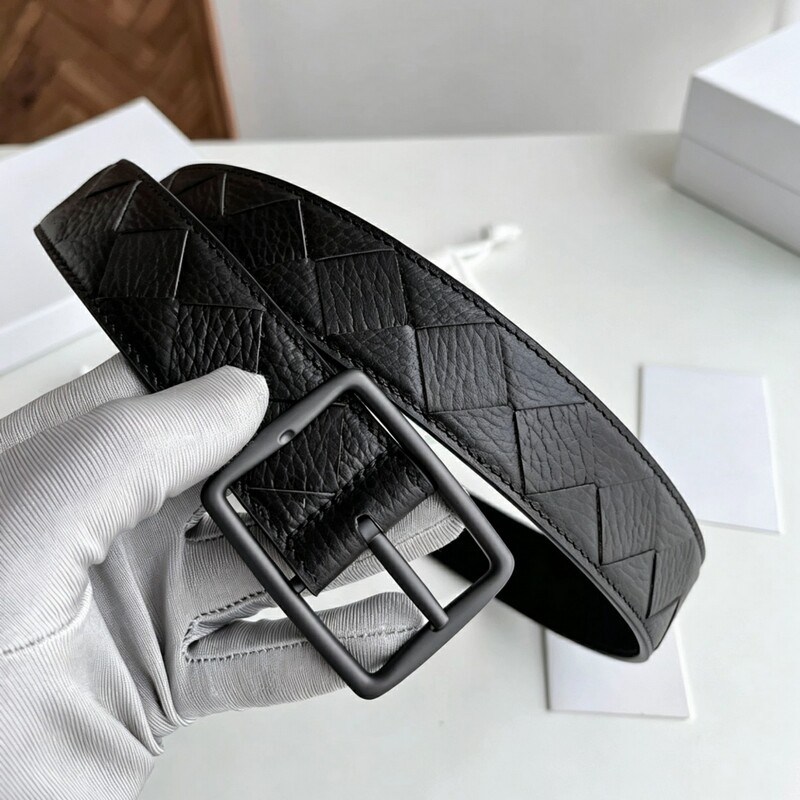 High-end genuine leather braided handmade men's belt with retro needle-style square buckle for business pants belt