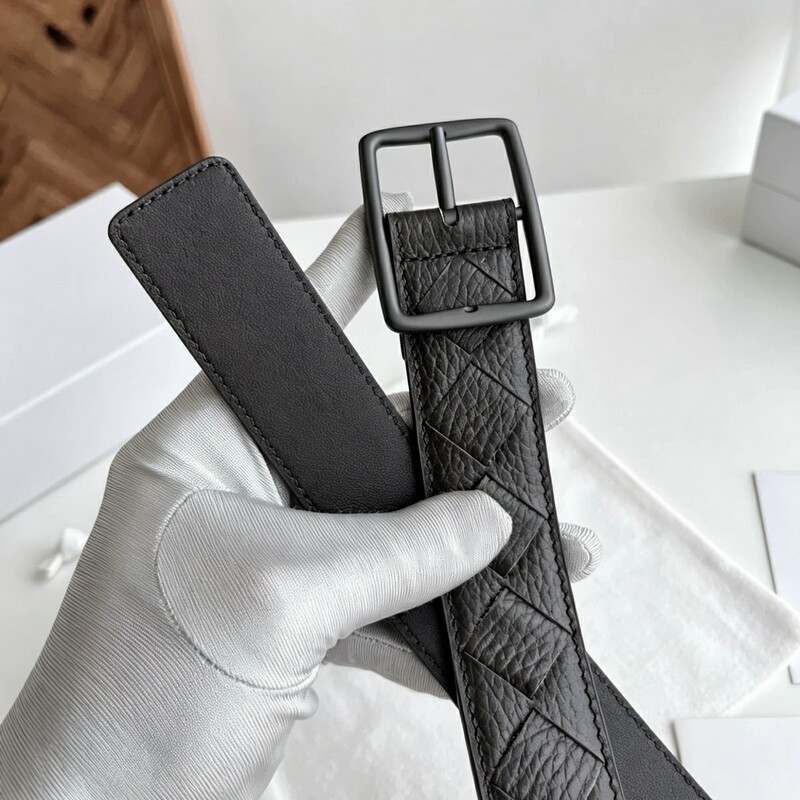 High-end genuine leather braided handmade men's belt with retro needle-style square buckle for business pants belt