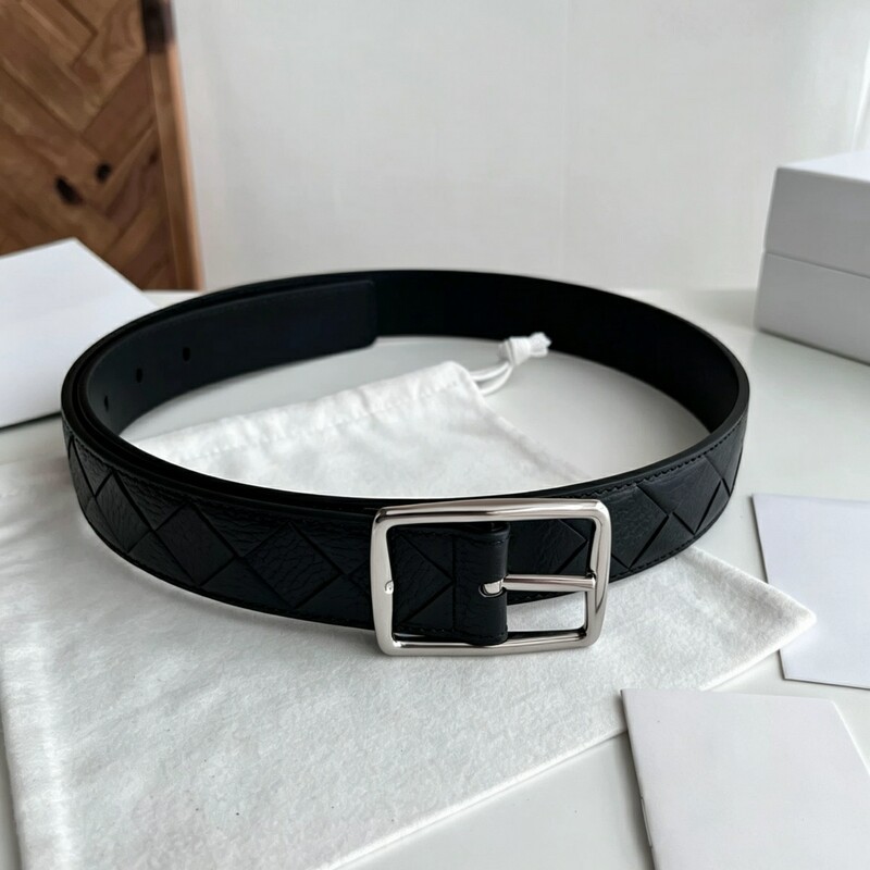 High-end genuine leather braided handmade men's belt with retro needle-style square buckle for business pants belt