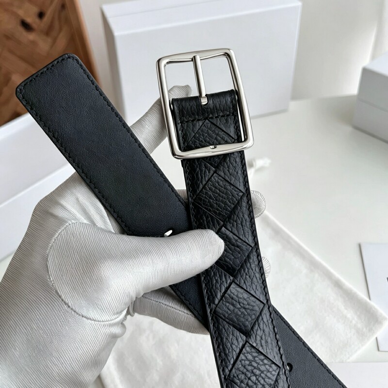 High-end genuine leather braided handmade men's belt with retro needle-style square buckle for business pants belt