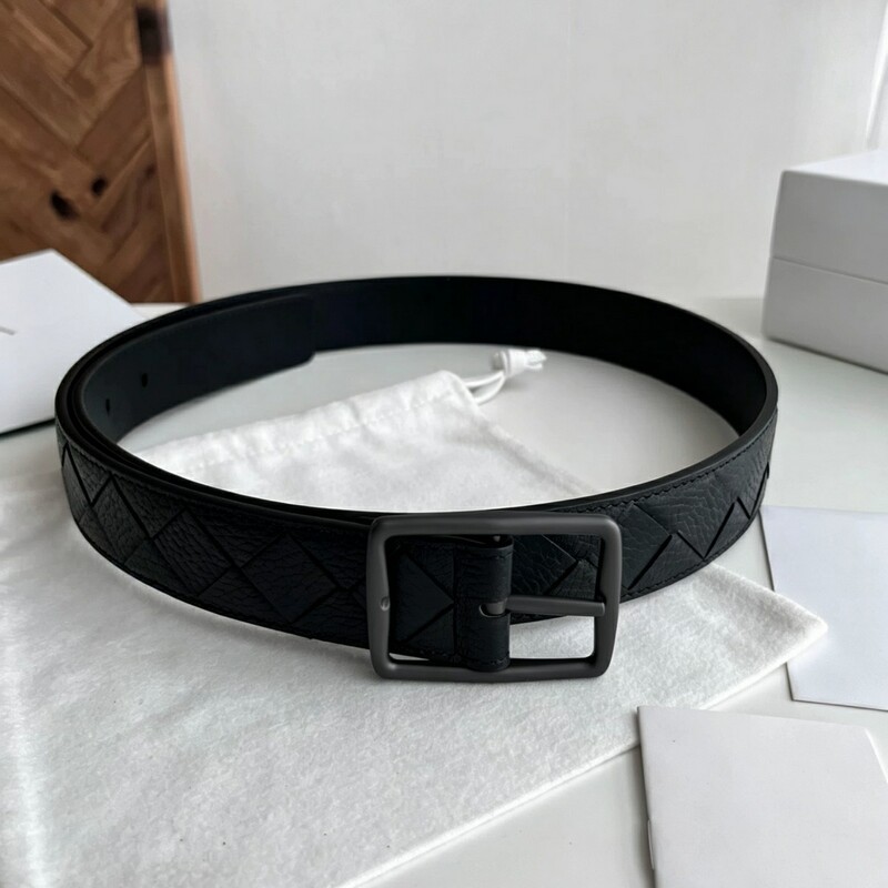 High-end genuine leather braided handmade men's belt with retro needle-style square buckle for business pants belt