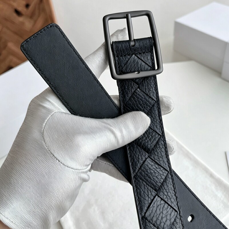 High-end genuine leather braided handmade men's belt with retro needle-style square buckle for business pants belt