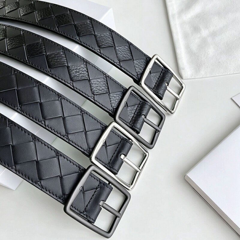 Handmade woven men's genuine leather waist belt with 3.5-inch leather buckle. A casual, fashionable, and versatile belt suitable for both business and casual wear