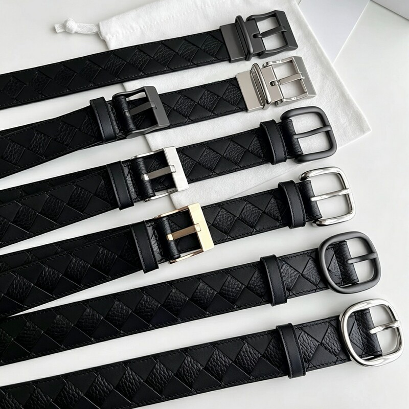 Handmade woven men's genuine leather waist belt with 3.5-inch leather buckle. A casual, fashionable, and versatile belt suitable for both business and casual wear
