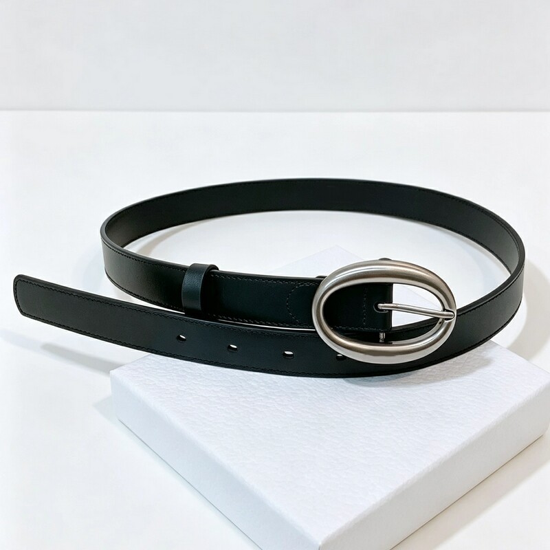 Classic leather retro oval buckle 2.5 inch women's leather belt, genuine leather, black, versatile, high-quality copper metal buckle belt