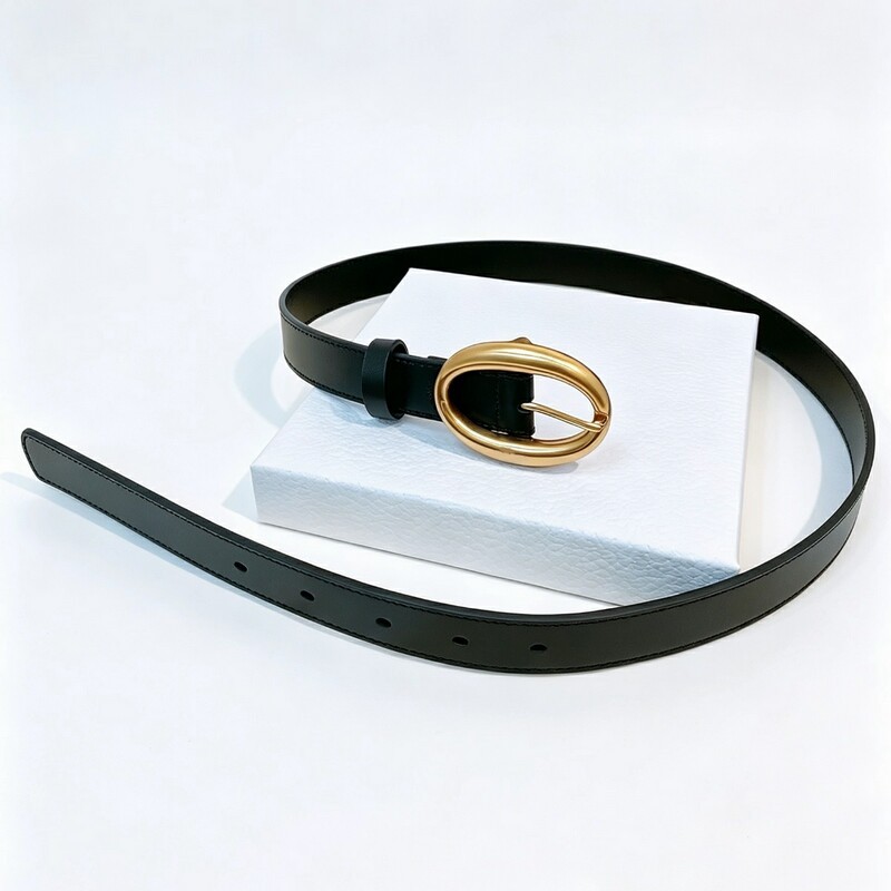 Classic leather retro oval buckle 2.5 inch women's leather belt, genuine leather, black, versatile, high-quality copper metal buckle belt