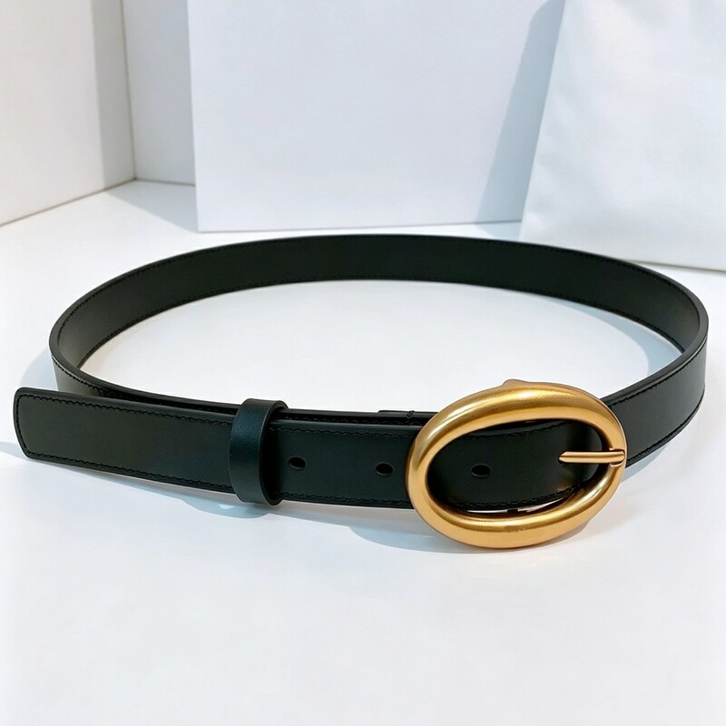 Classic leather retro oval buckle 2.5 inch women's leather belt, genuine leather, black, versatile, high-quality copper metal buckle belt