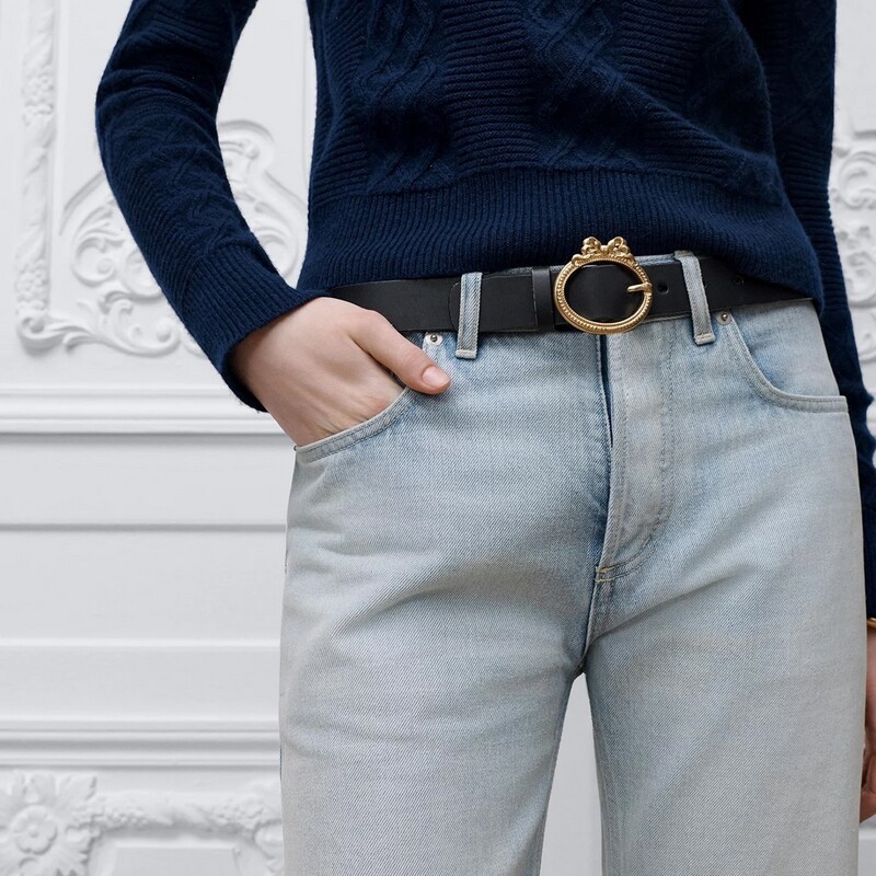 Retro needle-style lady's needle-style leather belt with solid-color butterfly clasp as a fashionable belt accessory