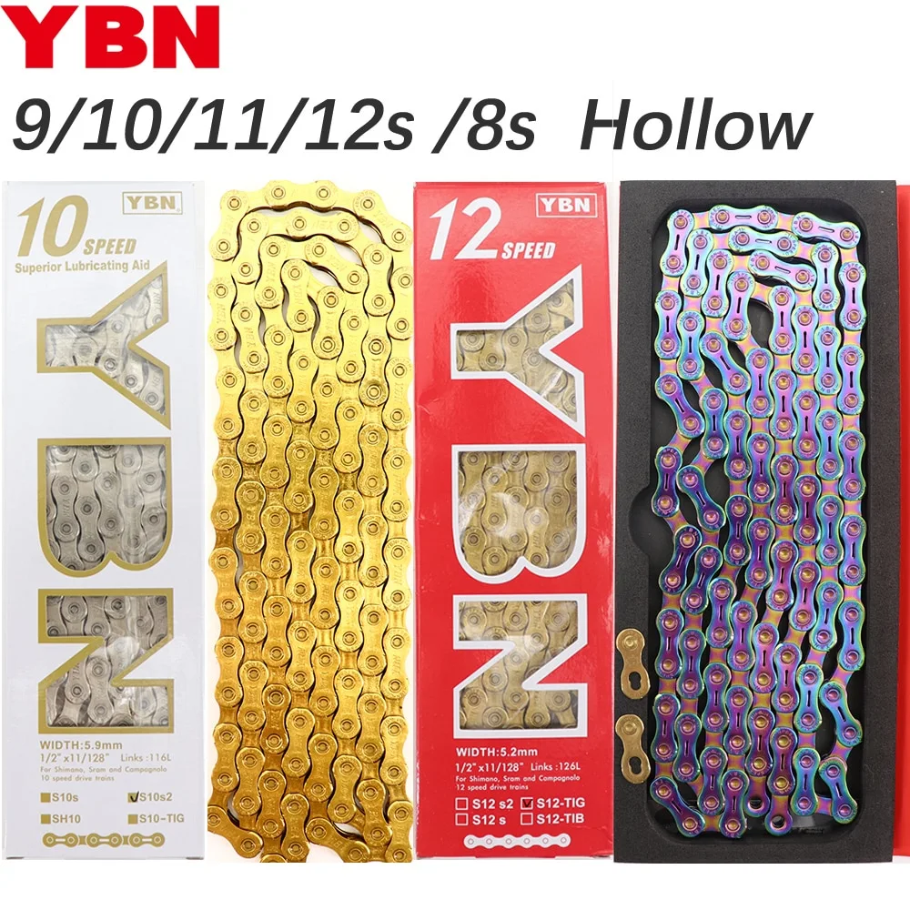 YBN Bike Chain 10 11 12 speed SLA silver hollow gold oil slick 
