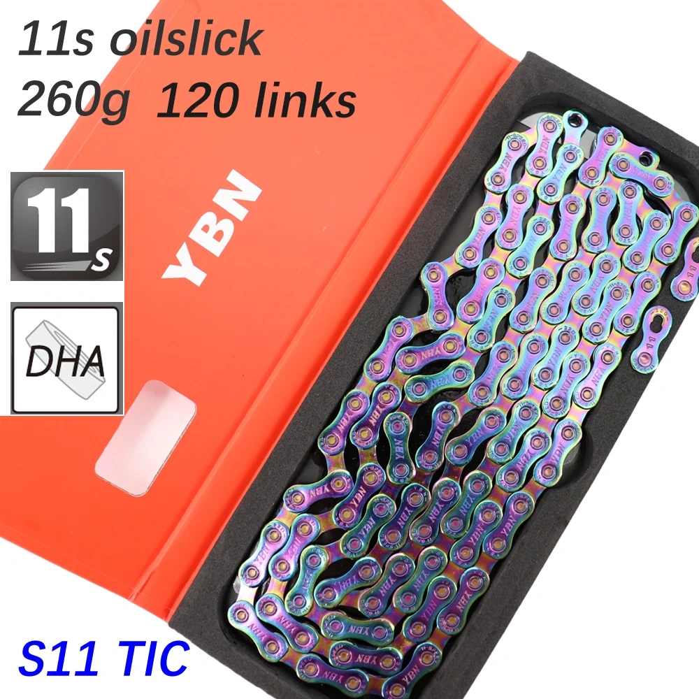 YBN Bike Chain 10 11 12 speed SLA silver hollow gold oil slick Titanium coating 8 9s MTB road bike chain for Shimano/ SRAM