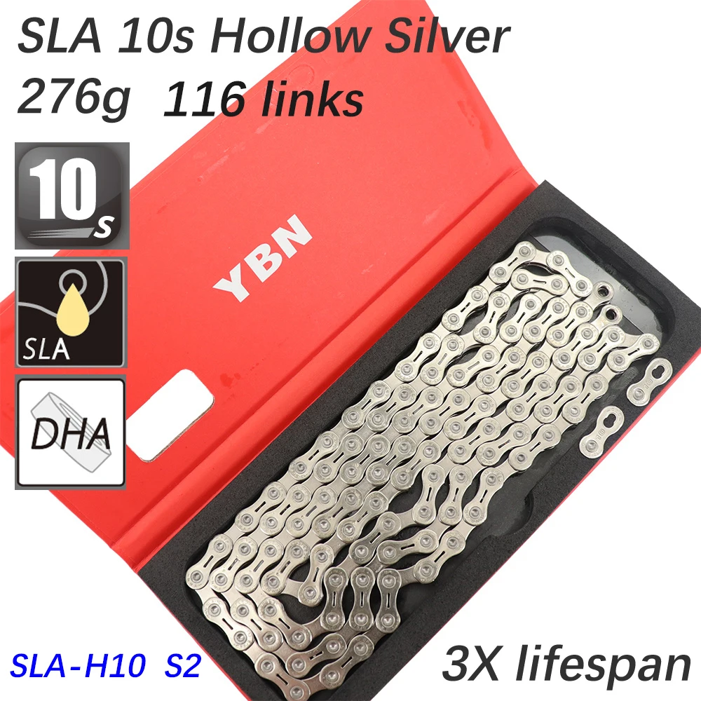 YBN Bike Chain 10 11 12 speed SLA silver hollow gold oil