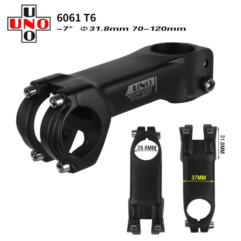UNO Bike Stem Ultralight -7 Degree Road Bike Stem Fork 28.6mm 31.8mm 70/80/90/100/110/120mm Mountain MTB Bicycle Kalloy
