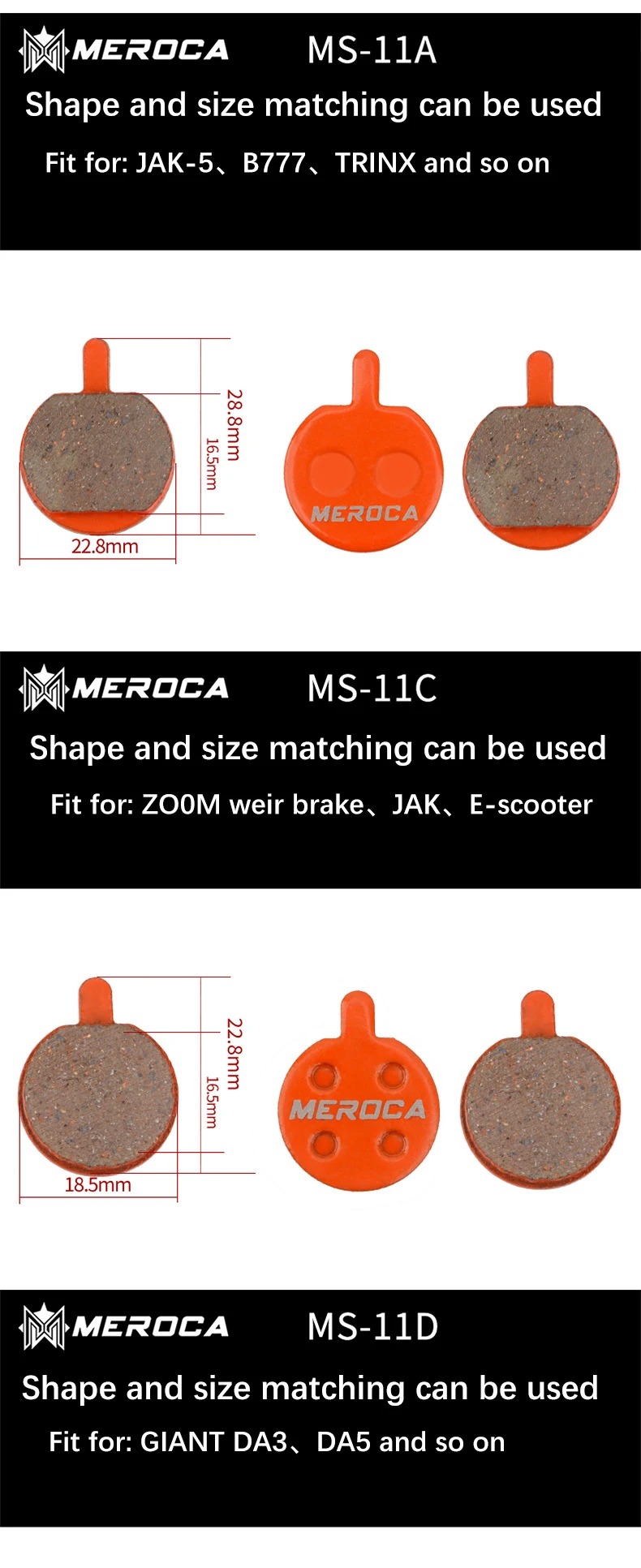 Meroca BIke Resin Brake Pads MTB For Shimano M375 M445 Mt200 BB5 BB7 Mountain Road Bike Hydraulic Disc Brake Pads