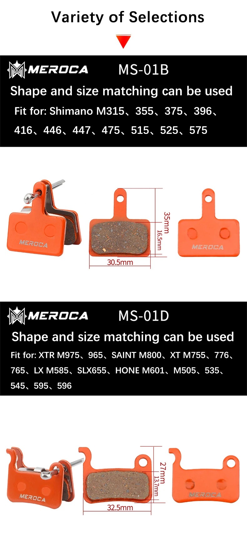 Meroca BIke Resin Brake Pads MTB For Shimano M375 M445 Mt200 BB5 BB7 Mountain Road Bike Hydraulic Disc Brake Pads