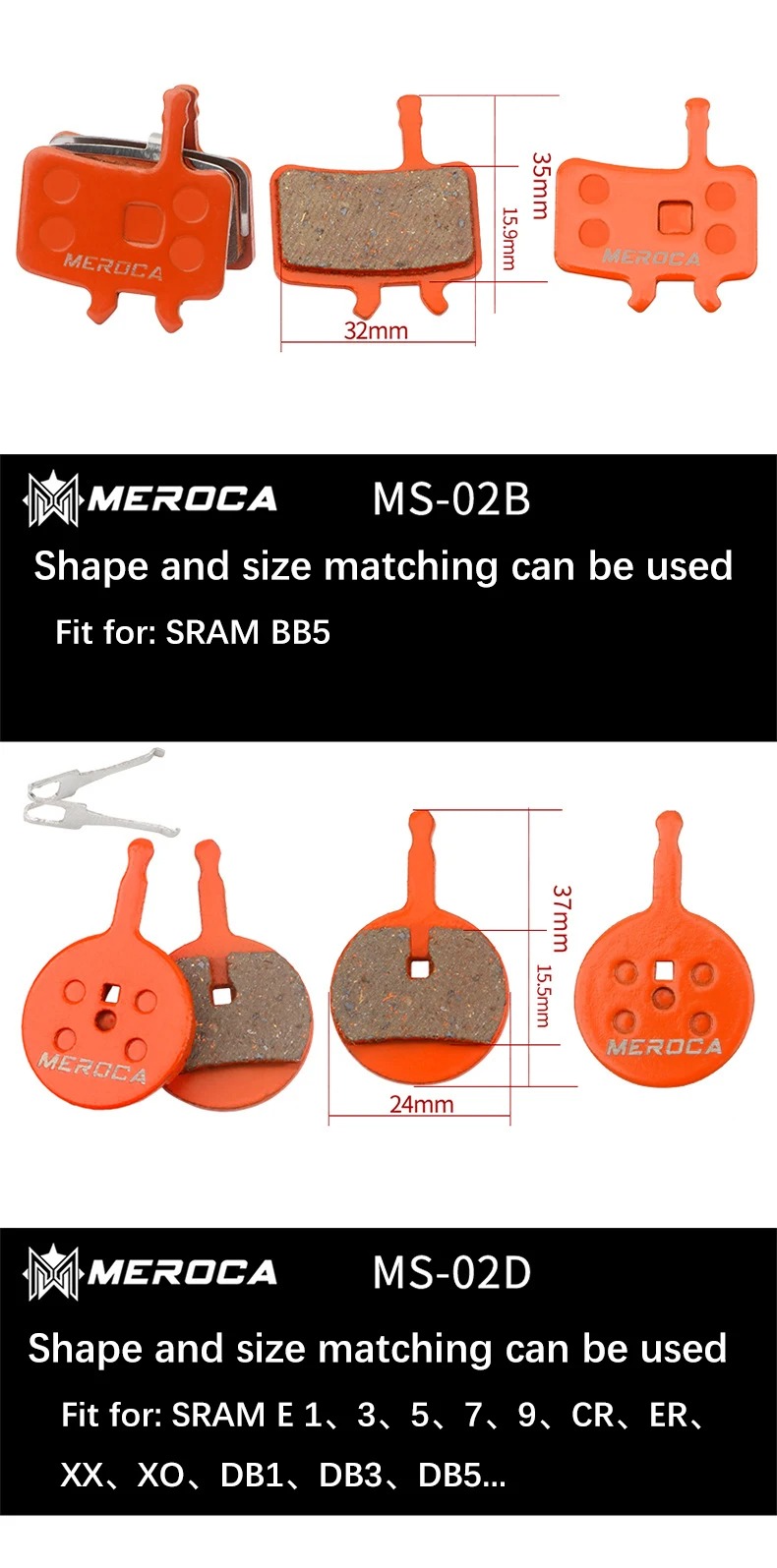 Meroca BIke Resin Brake Pads MTB For Shimano M375 M445 Mt200 BB5 BB7 Mountain Road Bike Hydraulic Disc Brake Pads