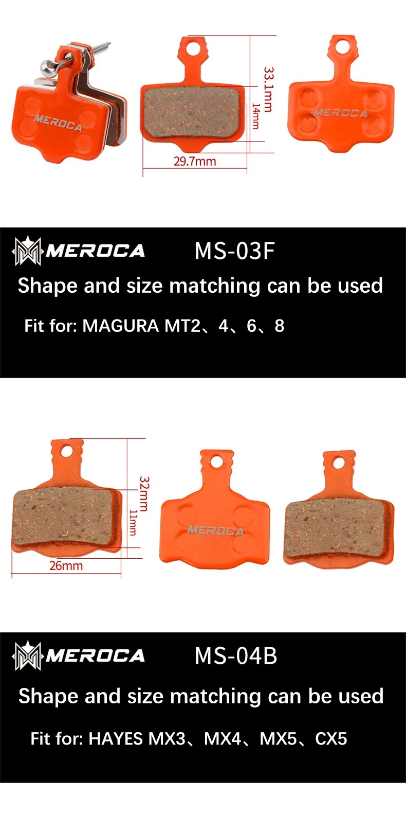 Meroca BIke Resin Brake Pads MTB For Shimano M375 M445 Mt200 BB5 BB7 Mountain Road Bike Hydraulic Disc Brake Pads