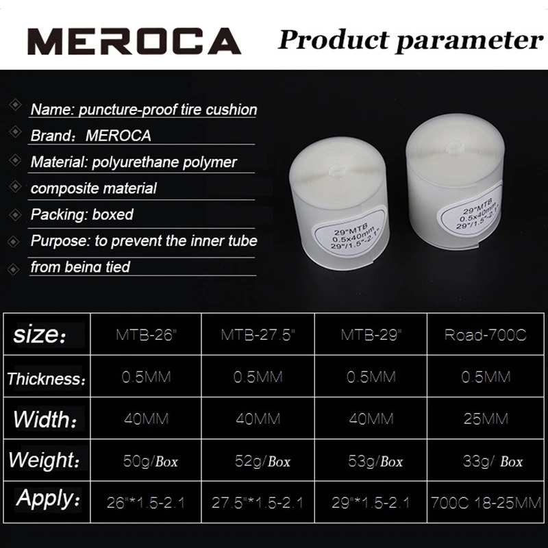 Meroca 2pcs Bicycle Tire Liner Bike rim tape Puncture Proof Belt Protection Pad 700C 26 27.5 29 Inch MTB Road Bike