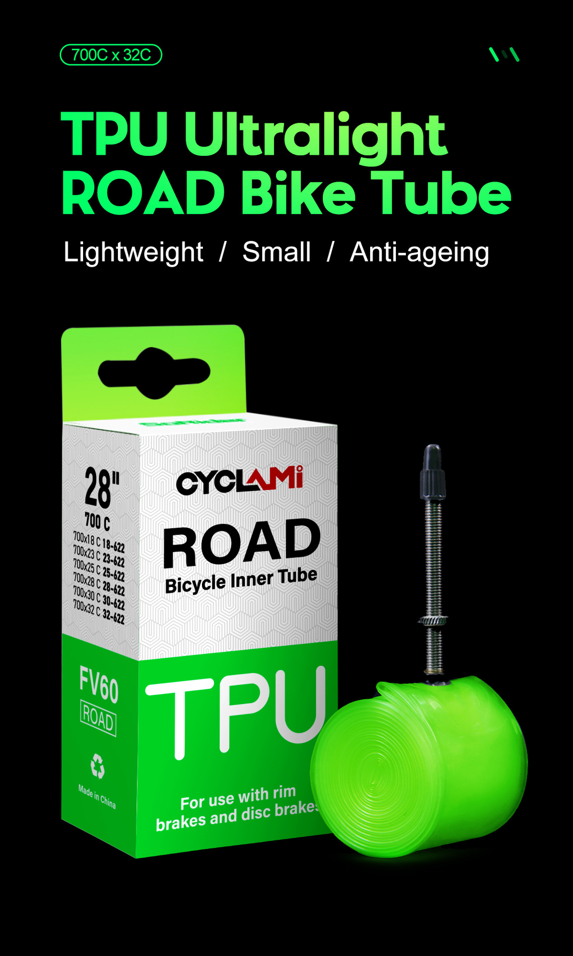 CYCLAMI Bike Inner Tube 26 27.5 29 Inches MTB Bicycle TPU Material Tire 45mm French Valve Super Light Anti-Oxidation