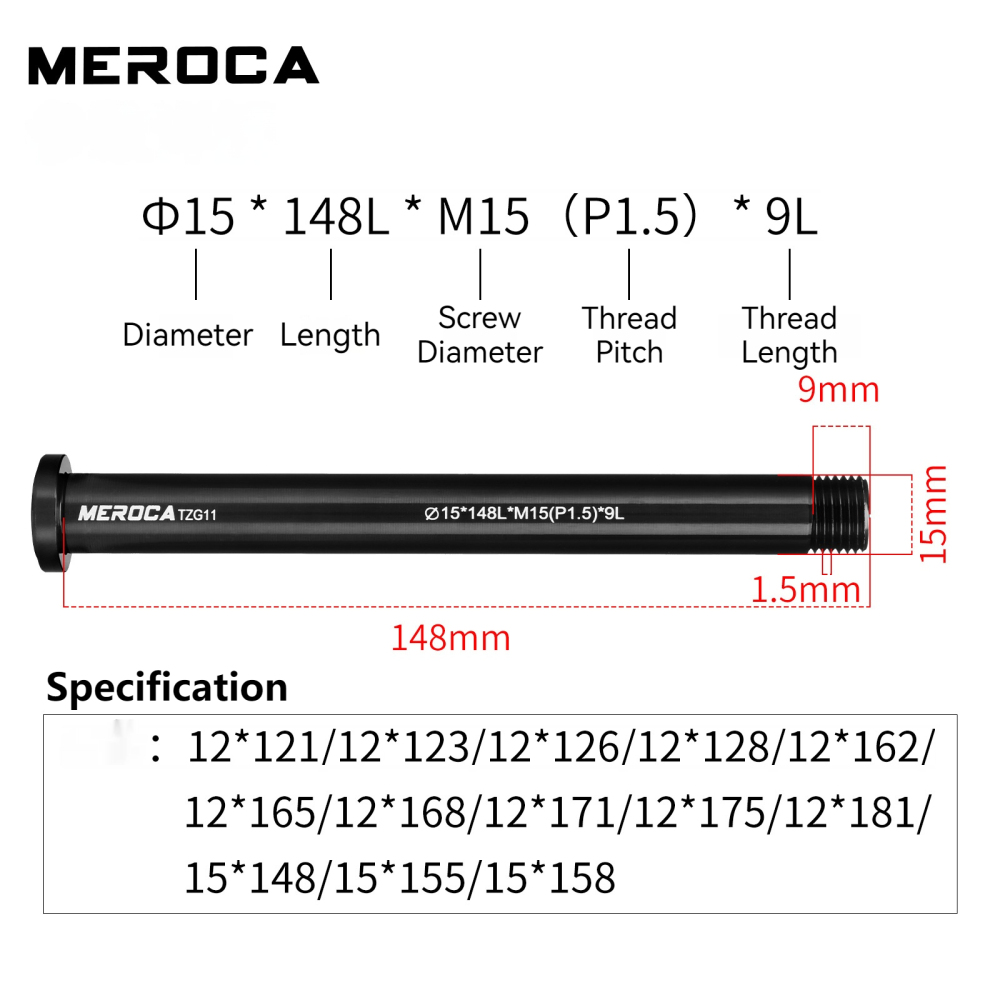 Meroca Bike Thru Axle Aluminum Alloy MTB Road Bike 15/12mm*100/110/142/148mm Boost thru axle