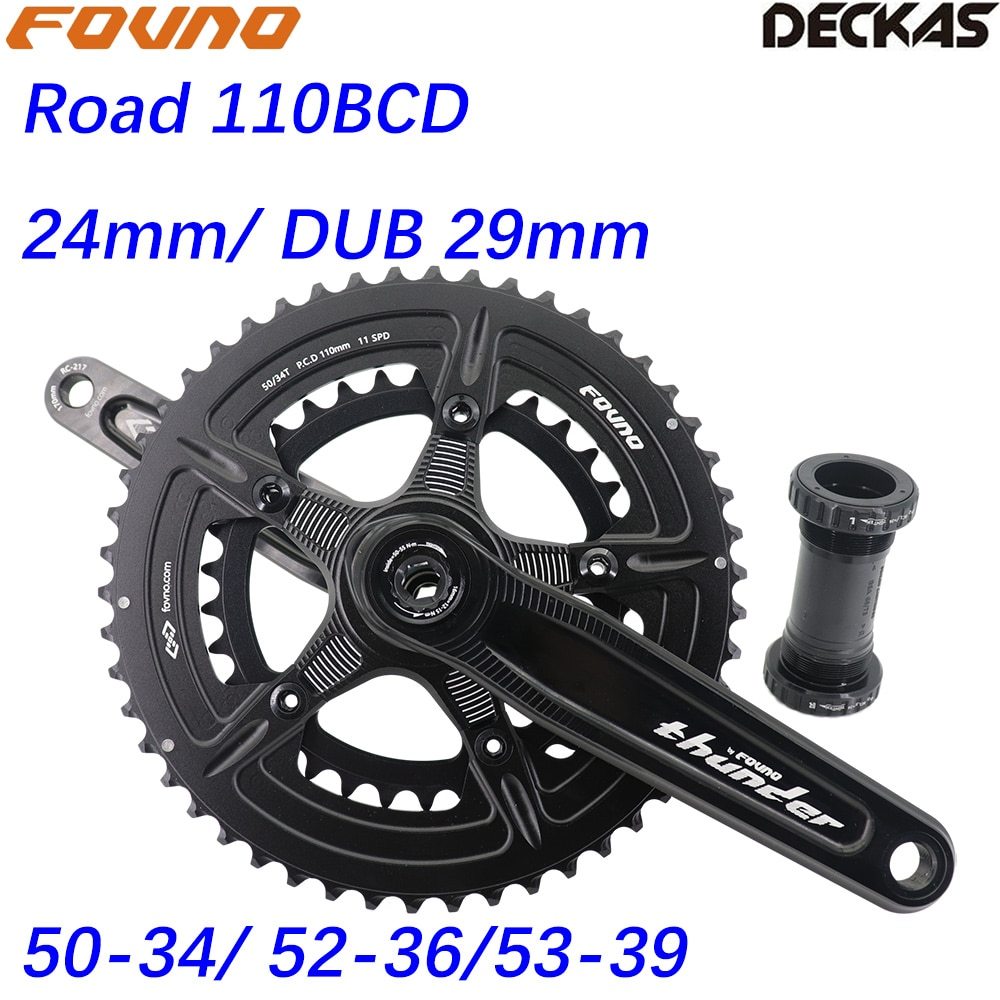 Fovno 110BCD road bike crankset DUB 29mm 28.99mm 24mm spindle Thunder deckas double chainring round 50 34T 52 36 53 39T 110 bcd