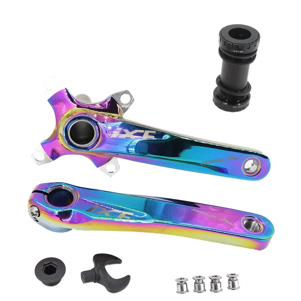 IXF MTB Crankset 104BCD Bike Crank 170mm 175mm Deckas Chainring 30t 32t 34t 36t 38 rainbow oil slick 1 2 3 speed 1x 2x 3x speed